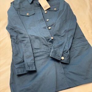 Zara Blue Button-Up Trench Coat